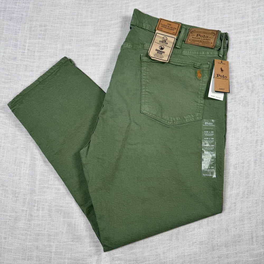 NWT Polo Ralph Lauren Men 44Bx30 Varick Slim Straight Green Jeans Pants Preppy